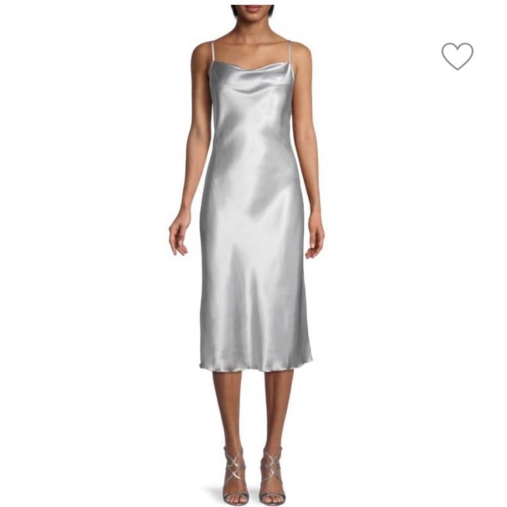 bebe Silver Satin Slip Midi Dress